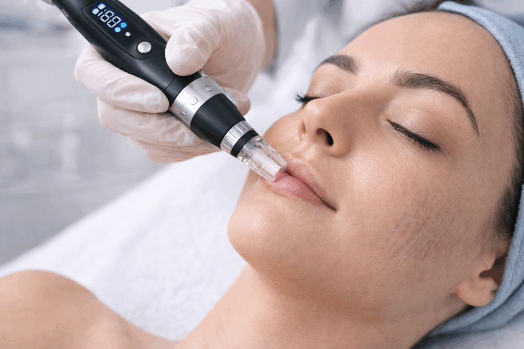 Поточне зображення: Процедура дермапен для обличчя під час мікроголкової терапії шкіри
