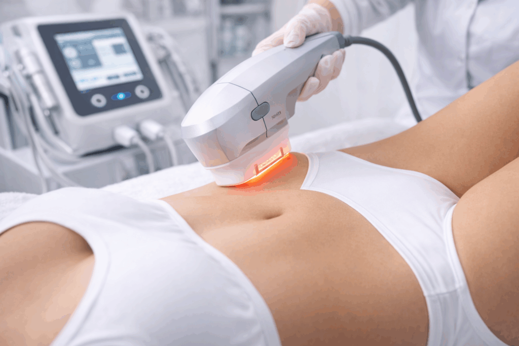 Поточне зображення: Лазерна епіляція бікіні — косметолог проводить процедуру лазером у делікатній зоні