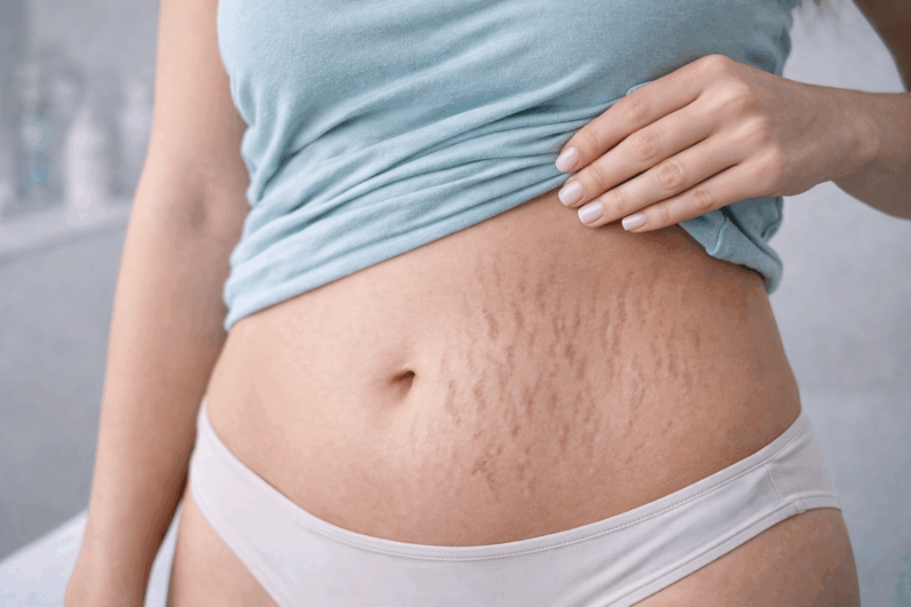 Поточне зображення: Розтяжки на животі до та після естетичного догляду за шкірою